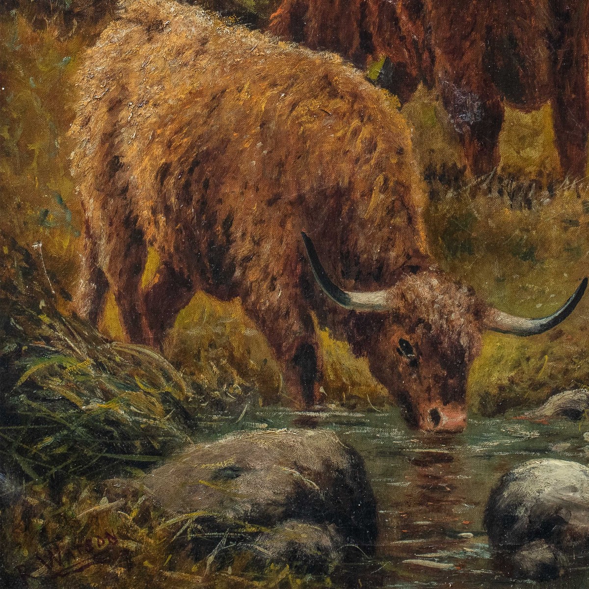 R. Watson (Britannico, fine XIX sec.) - Mandria di Highlanders al pascolo.-photo-2