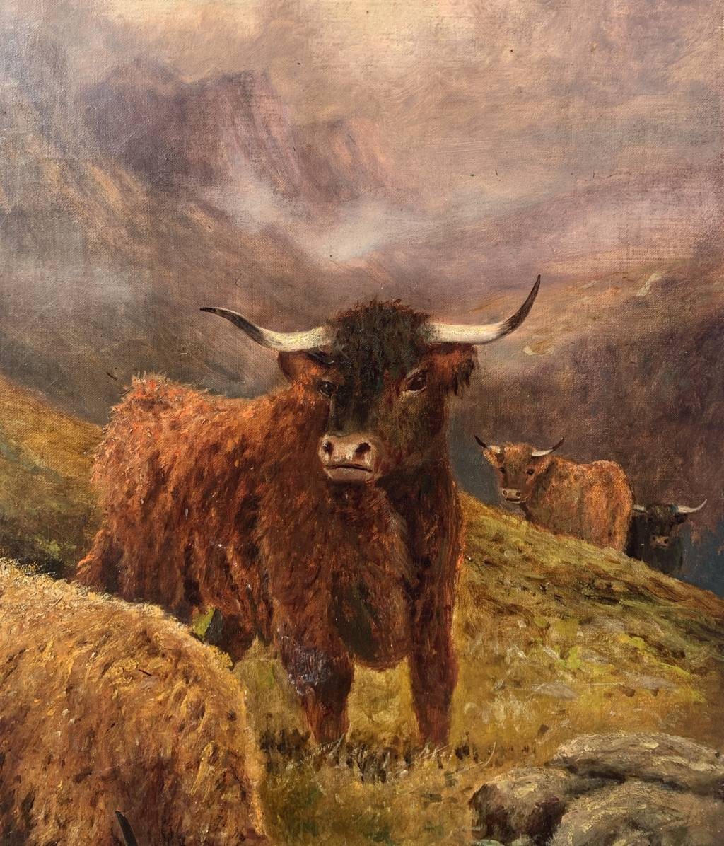 R. Watson (Britannico, fine XIX sec.) - Mandria di Highlanders al pascolo.-photo-4