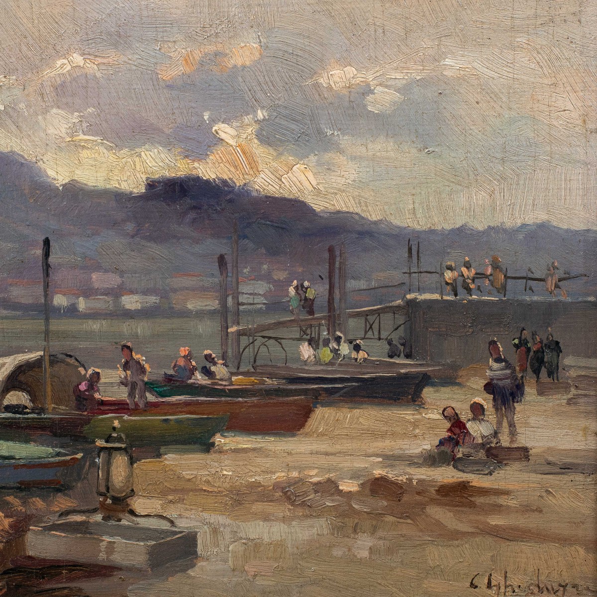 Cesare Gheduzzi (Crespellano 1894 - Torino 1957) - Scena portuale. -photo-2