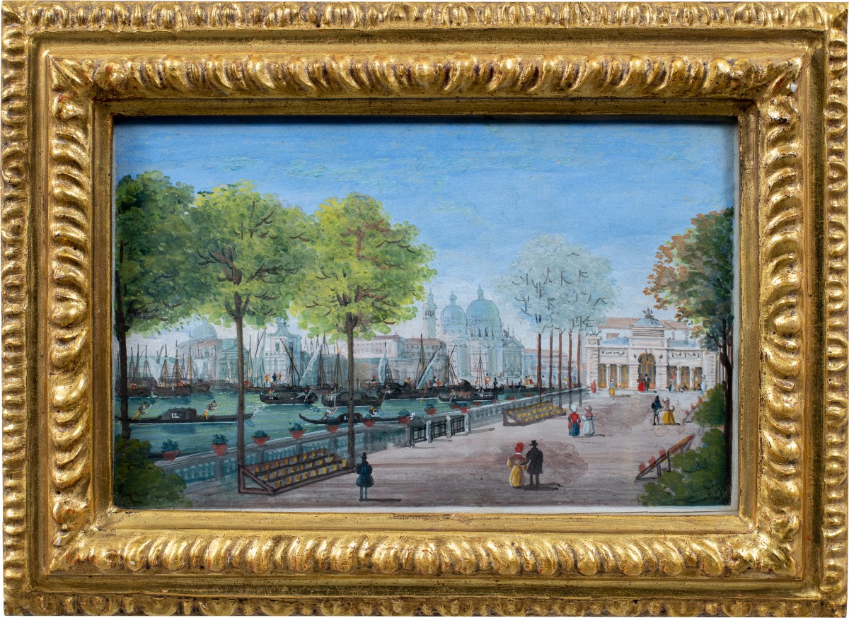 Pittore veneziano (inizio XIX sec.) - Venezia, veduta dei giardini.