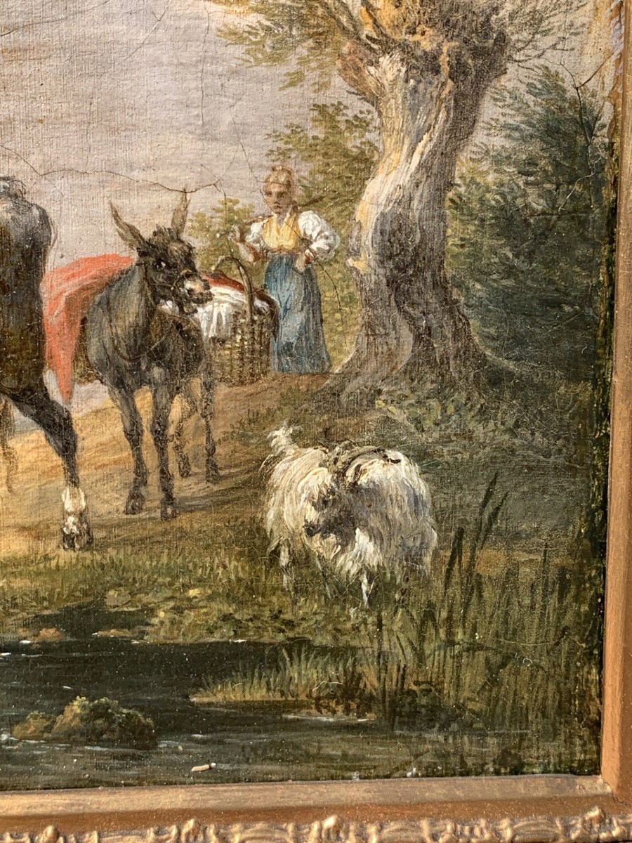 Pittore italiano (fine XVIII-inizi XIX sec.) - Paesaggio con mucche, capre e cane al ruscello.-photo-2
