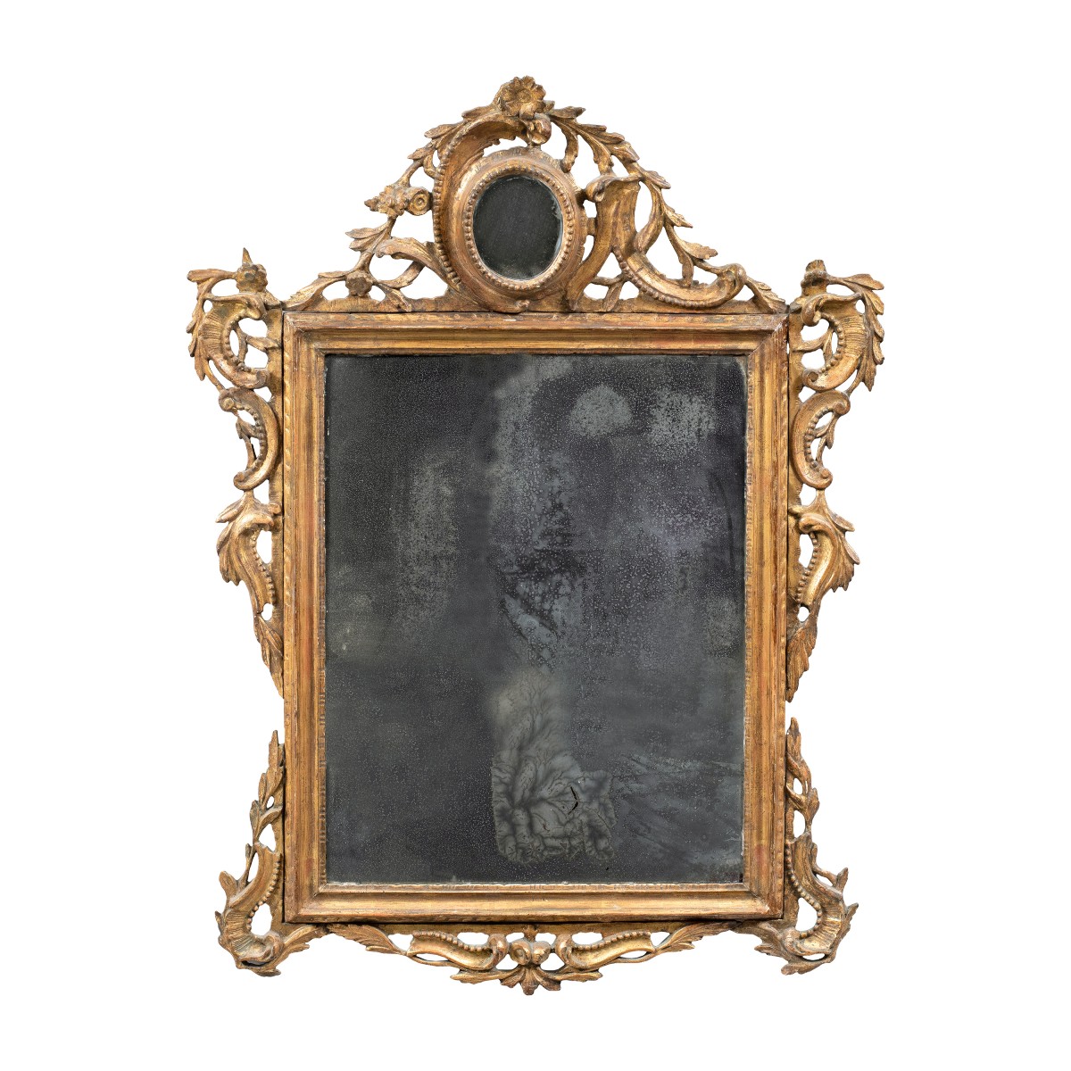 Specchiera in legno intagliato e dorato. Venezia, XVIII secolo.