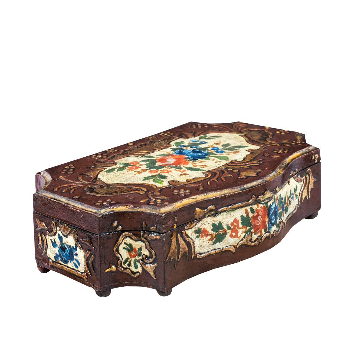 Scatola portagioie in legno intagliato, laccato e dipinto. Venezia, XVIII-XIX secolo.-photo-3