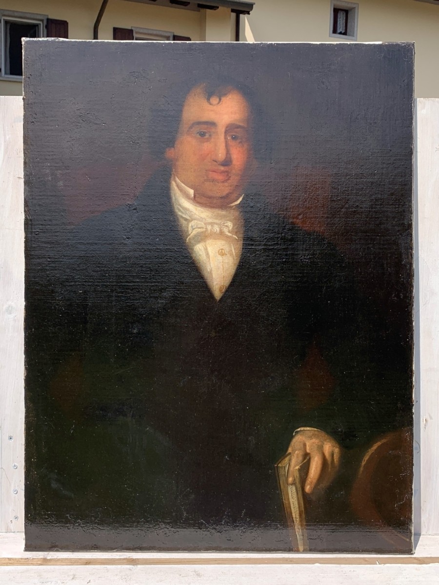 Pittore italiano (XIX sec.) - Ritratto di gentiluomo con libro.-photo-4