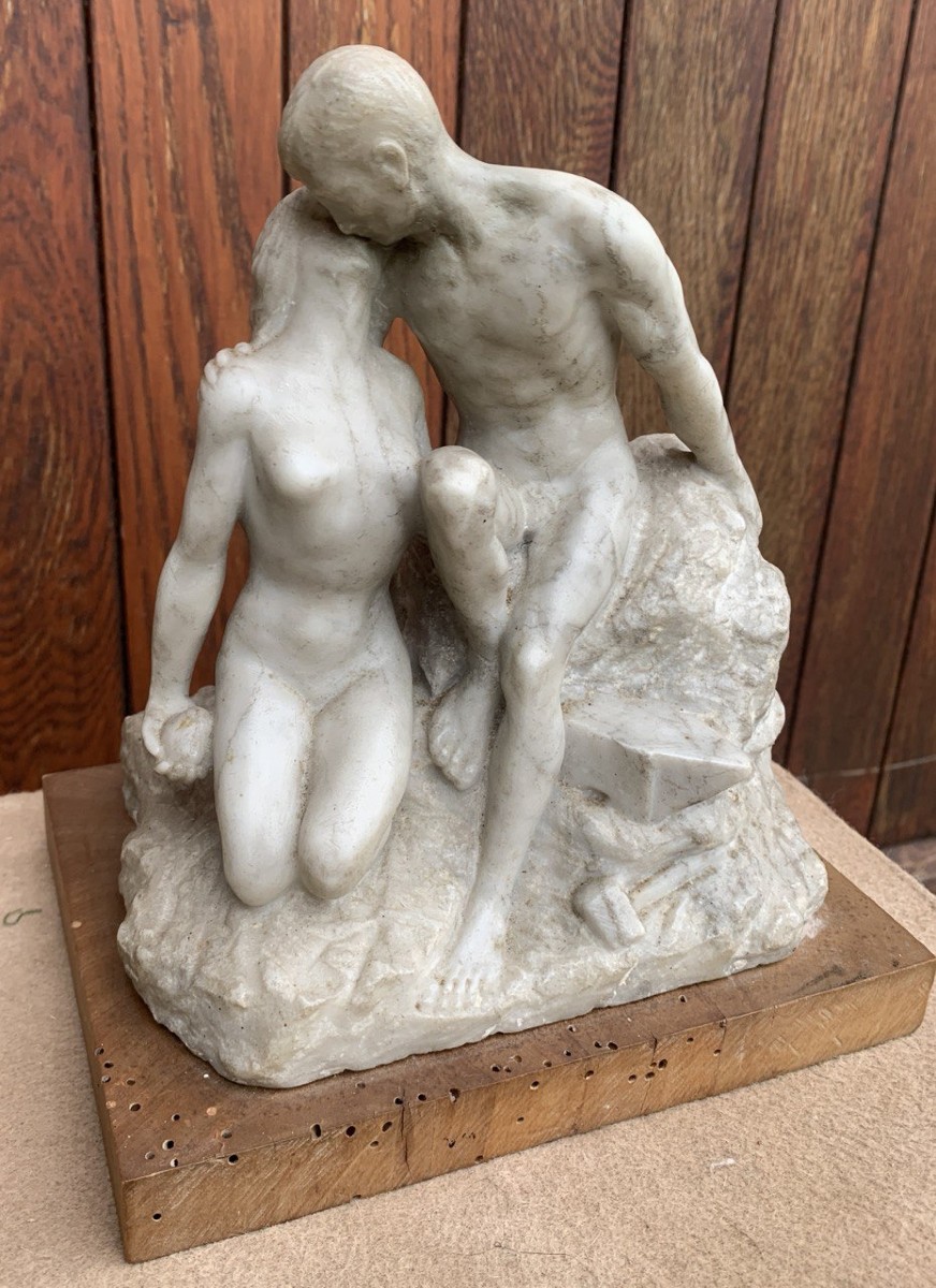 Scultura in marmo bianco - Il bacio. XIX secolo.-photo-3
