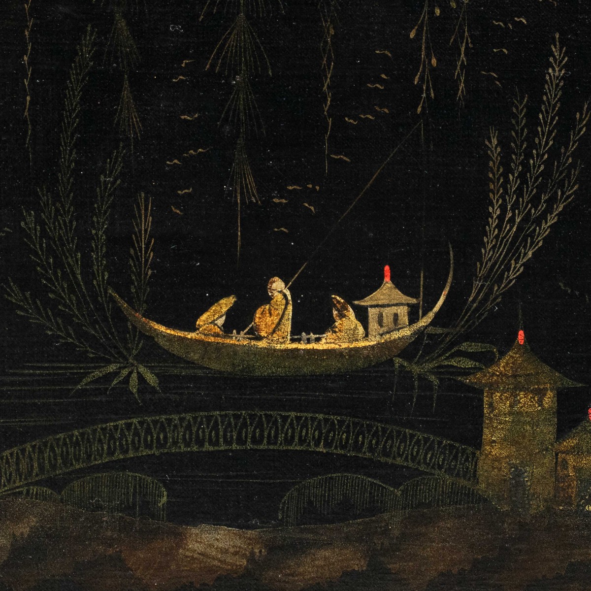 Pittore cinese (XVIII secolo) - Scena orientale con barca al fiume.-photo-2