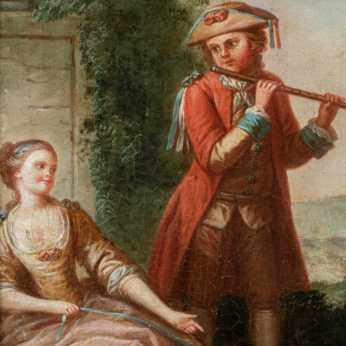 Pittore francese (XVIII sec.) - Suonatore di flauto e cane.-photo-2