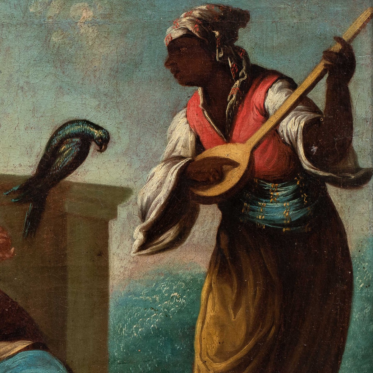 Pittore veneziano (XVIII secolo) - Nobili turchi con pappagallo e suonatore.-photo-3