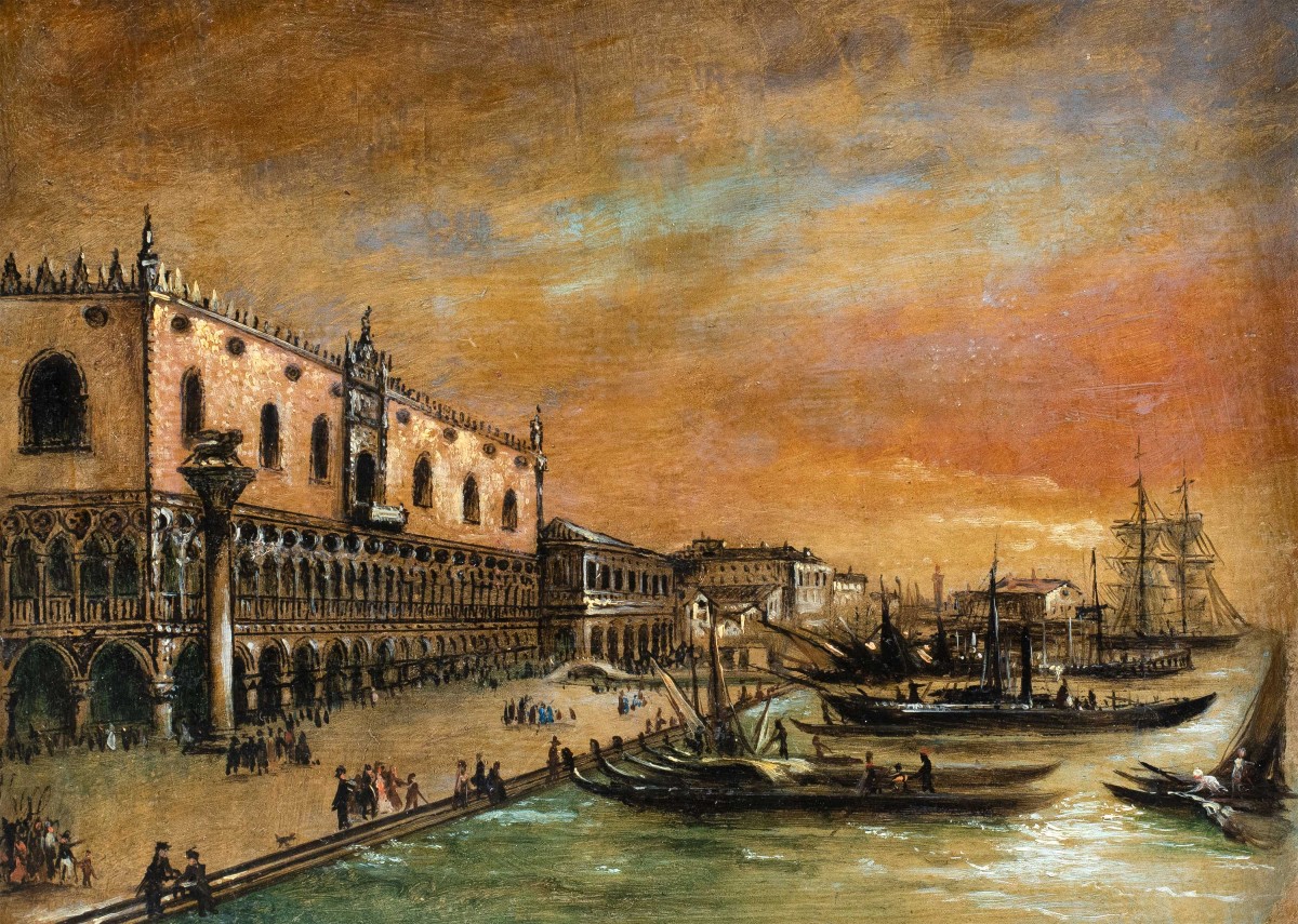 Pittore veneziano (inizi XIX sec.) - Venezia, veduta del Bacino di S. Marco.-photo-2
