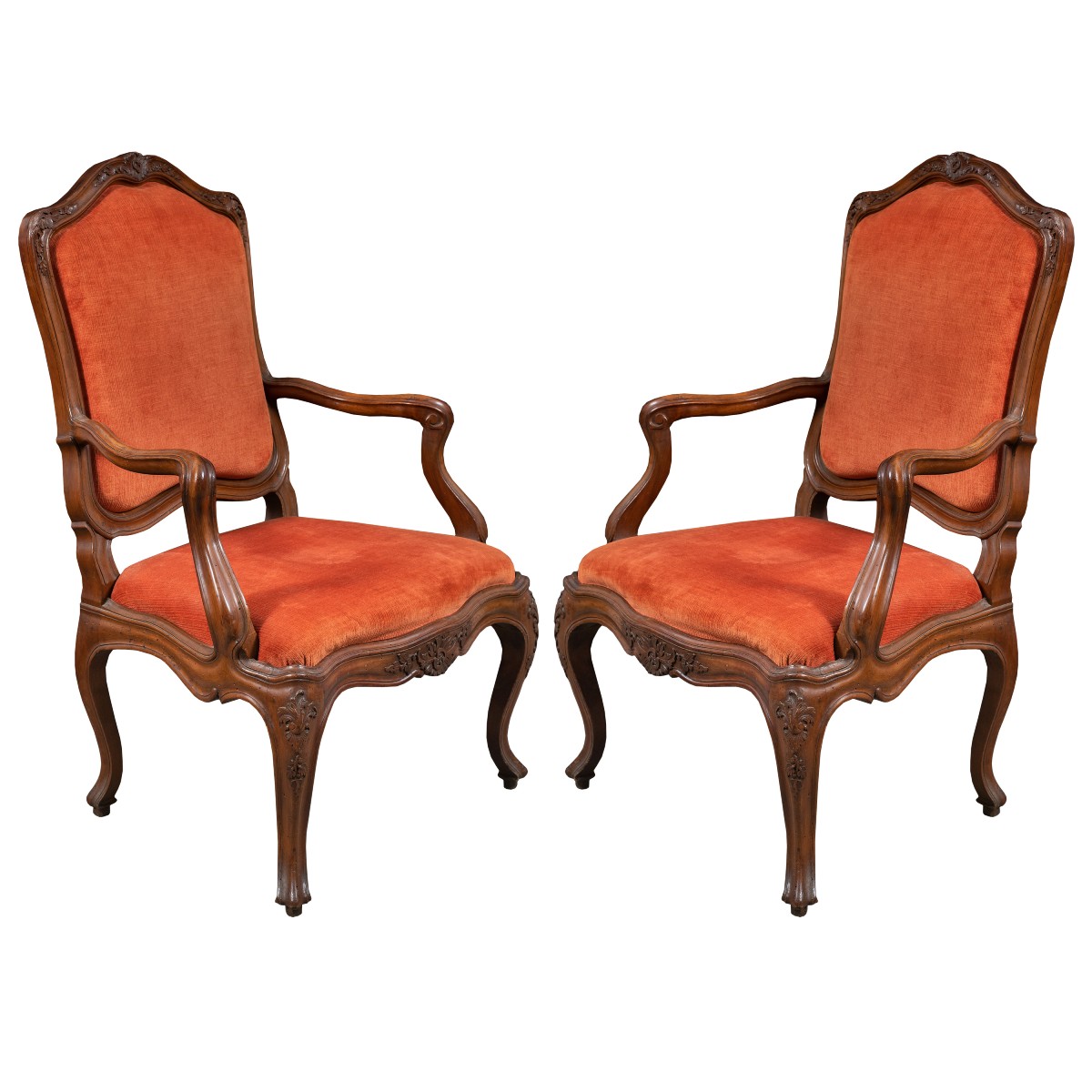 Coppia di poltrone in legno di noce intagliato. Genova, XVIII sec.-photo-2