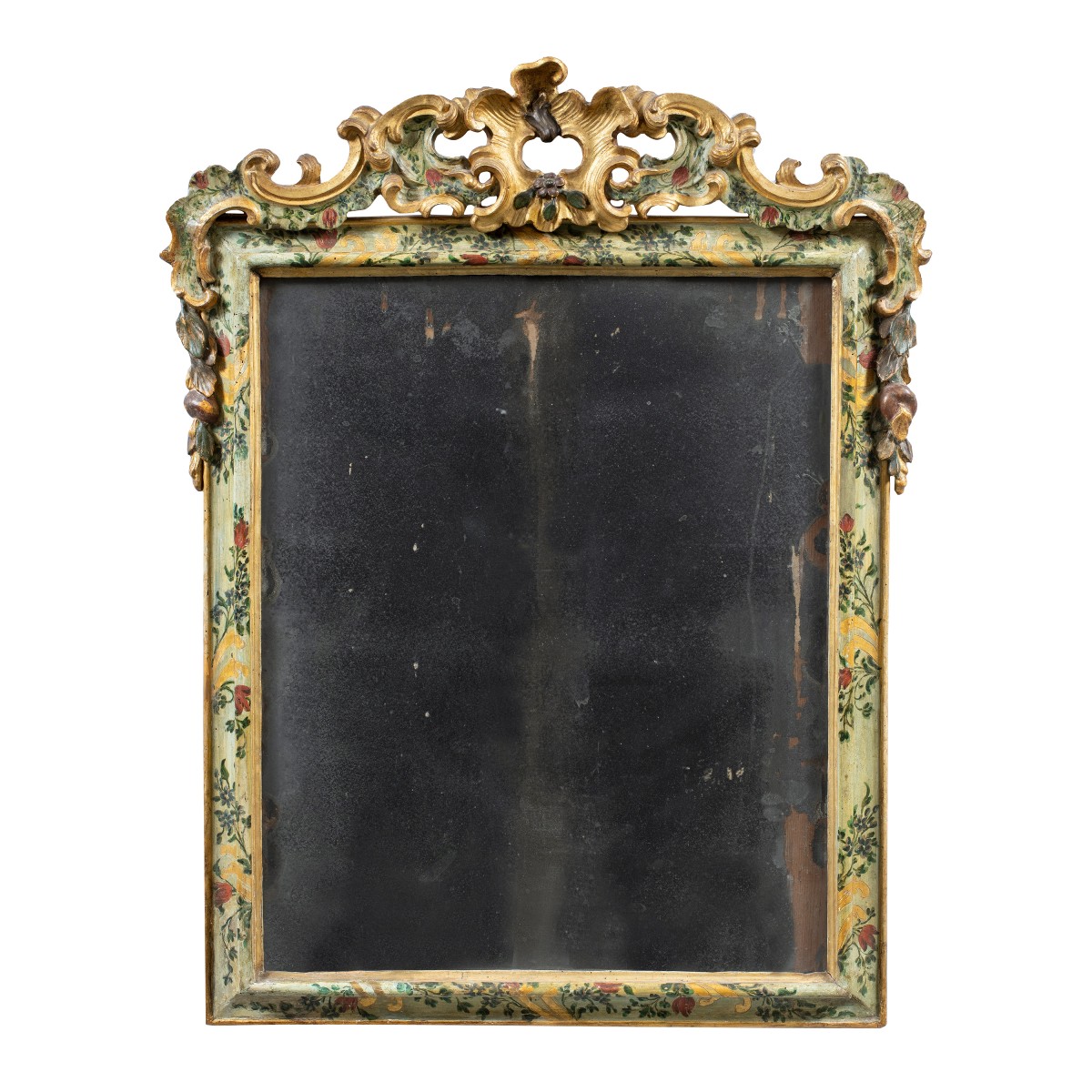 Specchiera in legno intagliato e laccato. Venezia, XVIII secolo.