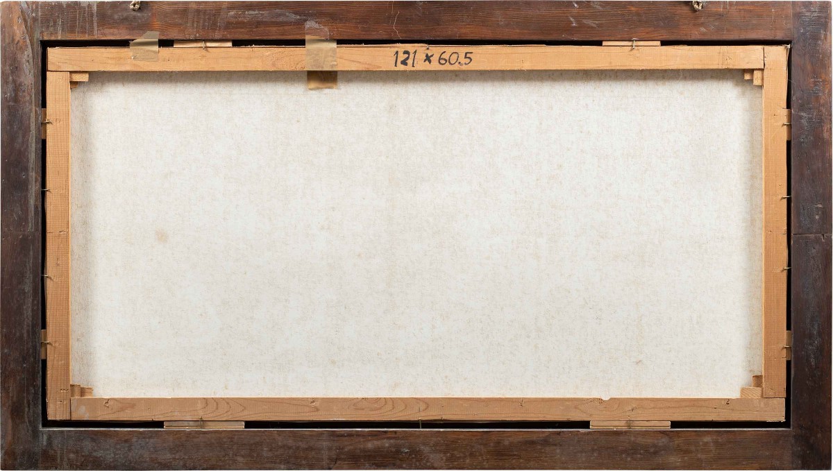 Pittore italiano (XIX-XX sec.) - Paesaggio fluviale con bosco e cittadina.-photo-3