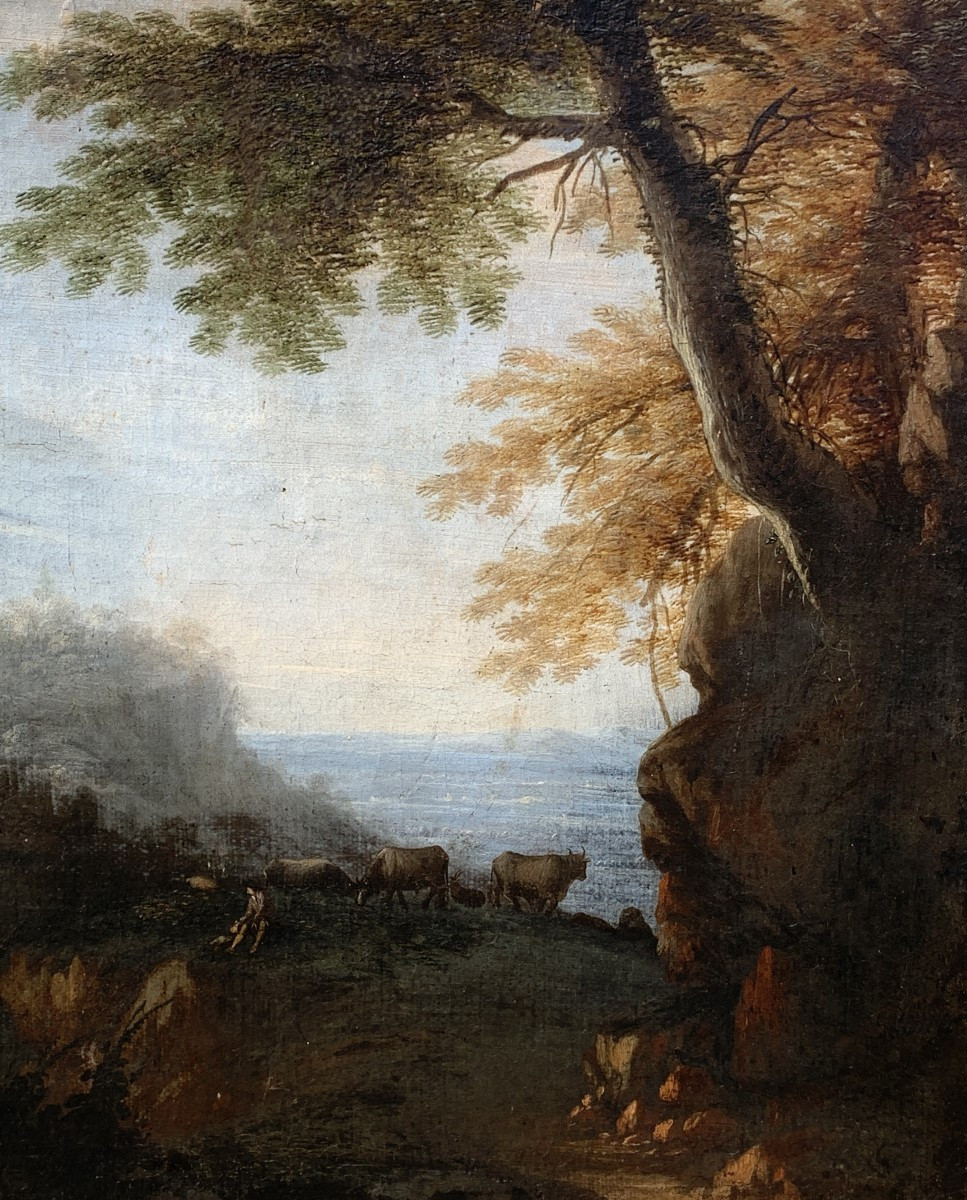 Alessio de Marchis (Napoli 1684 - Perugia o Urbino 1752) cerchia di - Paesaggio arcadico con pa-photo-1