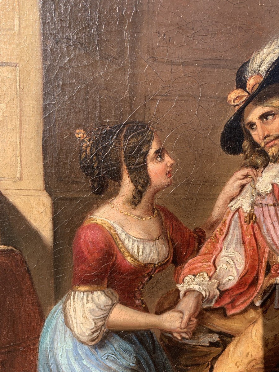 Pittore romantico italiano (XIX sec.) - Dama e moschettiere.-photo-1