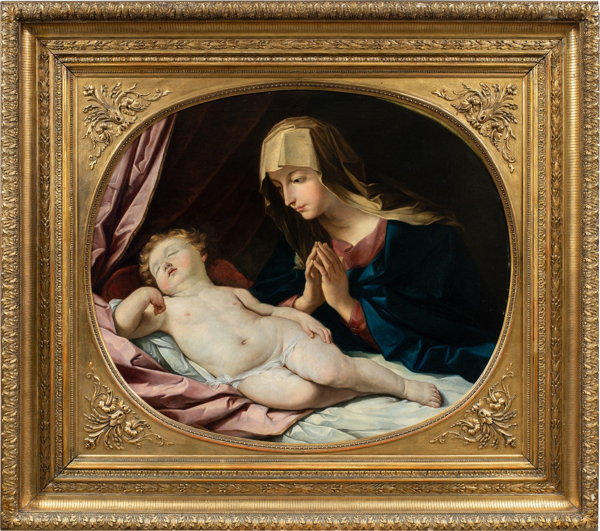 Guido Reni (Bologna 1575 - Bologna 1642) seguace di - Madonna con Bambino.