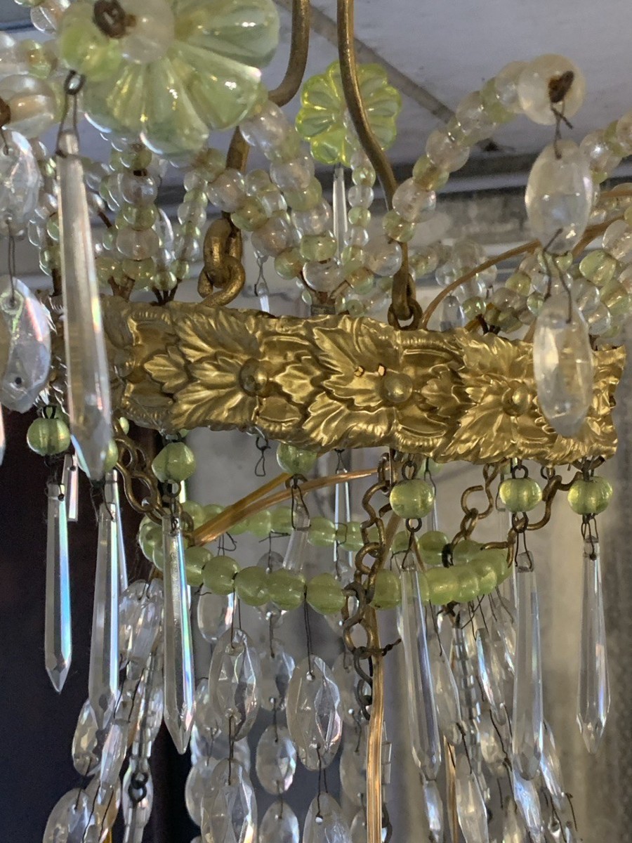 Coppia di importanti lampadari a sedici luci in cristallo e lamierino dorato. Venezia, inizi XI-photo-1