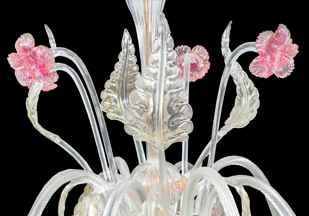 Lampadario a otto luci in vetro soffiato di Murano. Italia, inizi XX secolo.-photo-2