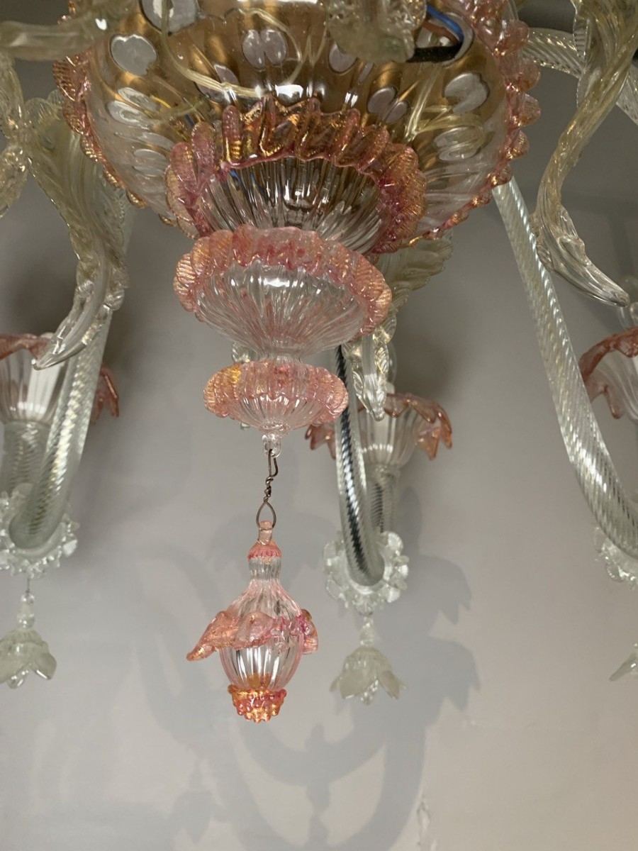 Lampadario a otto luci in vetro soffiato di Murano. Italia, inizi XX secolo.-photo-2