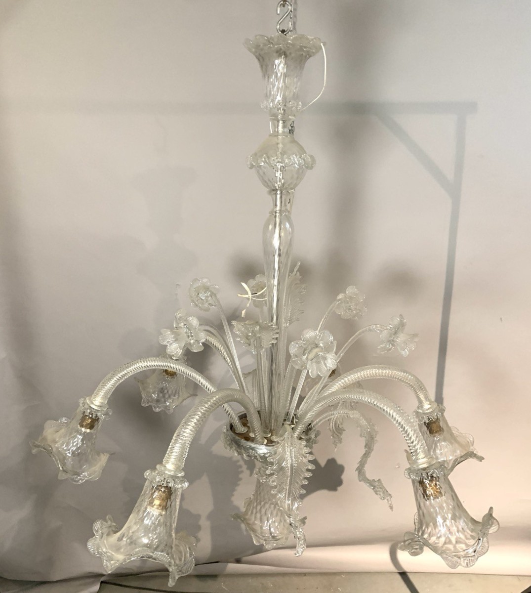 Lampadario a otto luci in vetro soffiato di Murano. Italia, inizi XX secolo.-photo-2