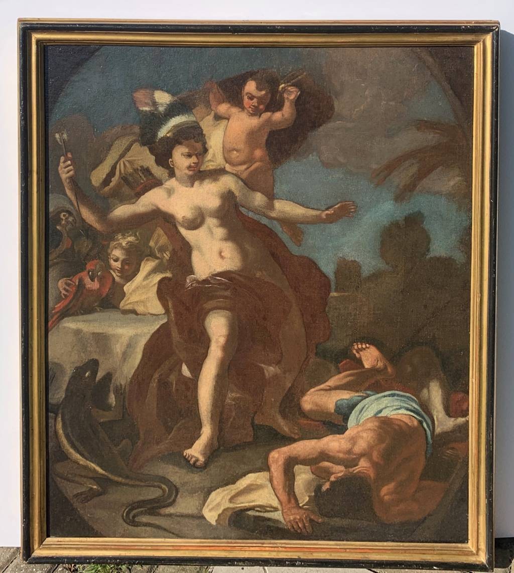 Francesco Solimena (Canale di Serino 1657 - Barra 1747) bottega di - Allegoria dell’America.-photo-4