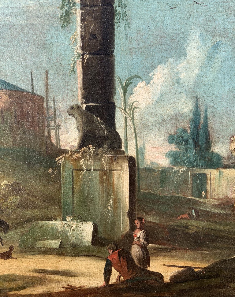 Antonio Stom (Venezia 1688 - Venezia 1734) - Capriccio architettonico con rovine classiche.-photo-1