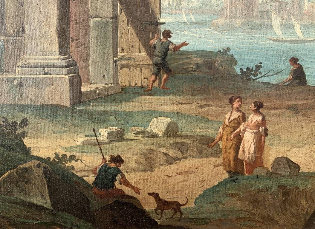 Antonio Joli (Modena 1700 - Napoli 1777) - Capriccio architettonico con rovine e figure.-photo-1
