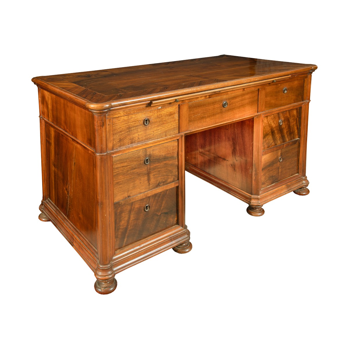 Scrivania a pancone lastronata in legno di noce. Italia, prima metà XIX secolo.-photo-2