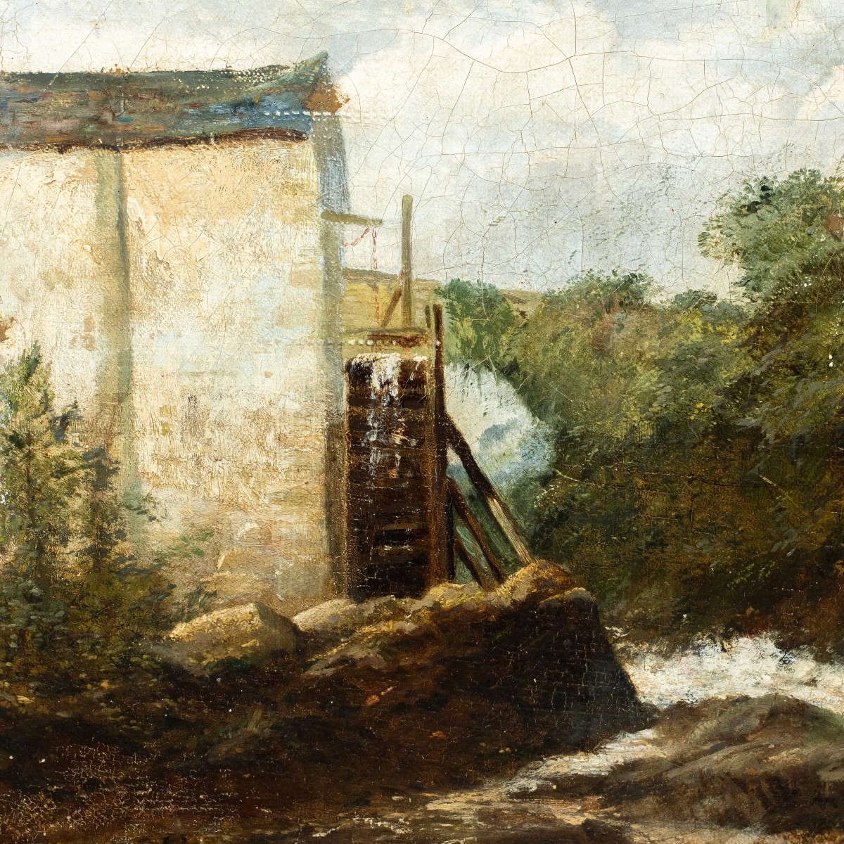 Pittore europeo (fine XIX sec.) - Paesaggio con mulino e ruscello.-photo-2