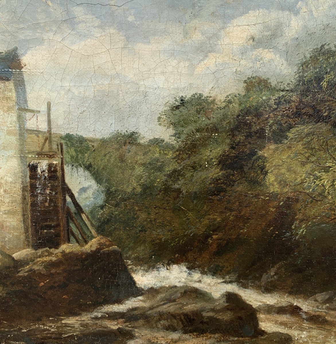 Pittore europeo (fine XIX sec.) - Paesaggio con mulino e ruscello.-photo-1
