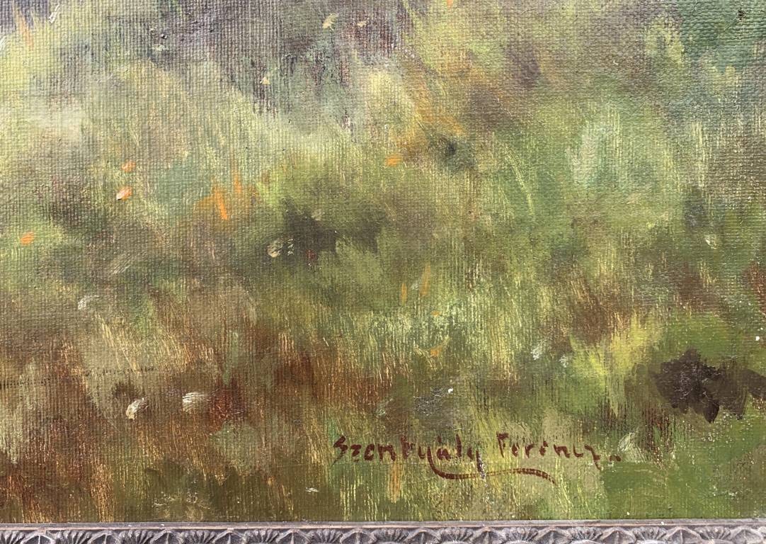 Pittore inglese (XIX sec.) - Paesaggio con gregge al tramonto.-photo-3