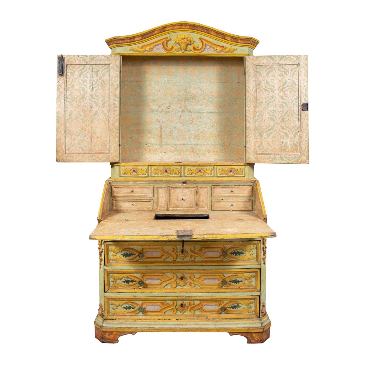 Trumeau a due corpi in legno laccato e dipinto. Roma, XVIII secolo.-photo-2