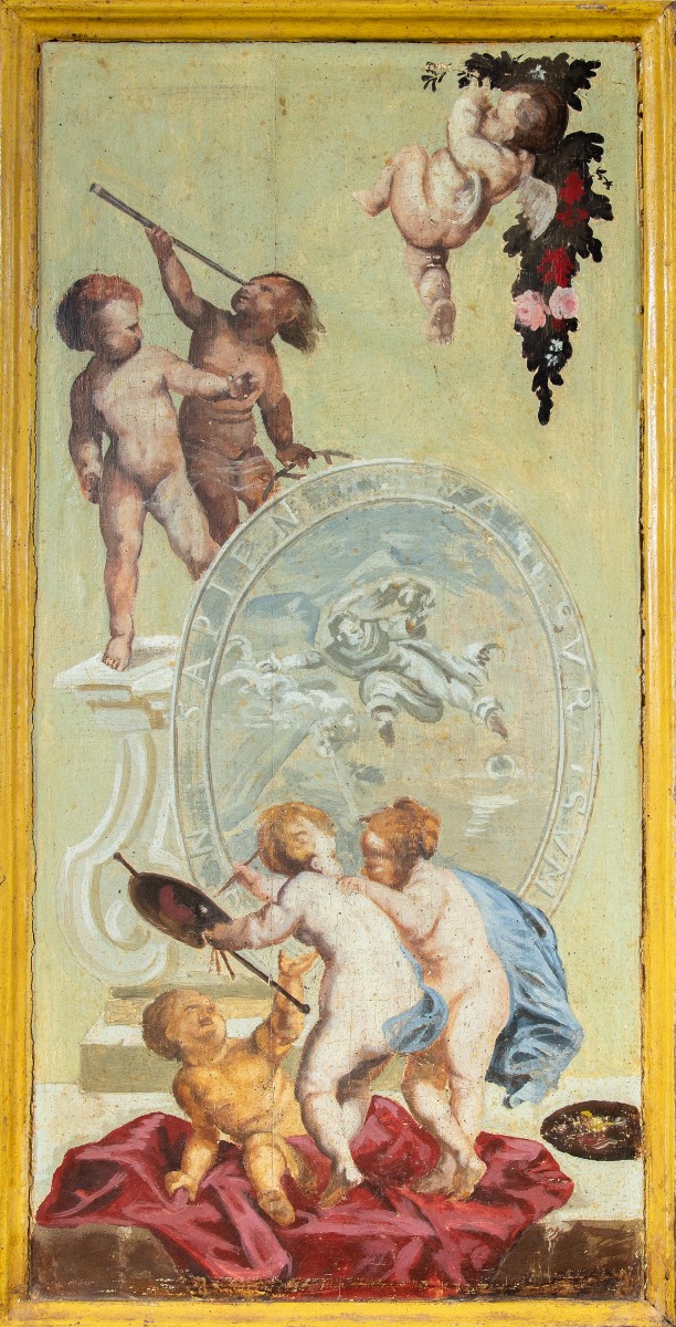 Trumeau a due corpi in legno laccato e dipinto. Roma, XVIII secolo.-photo-1