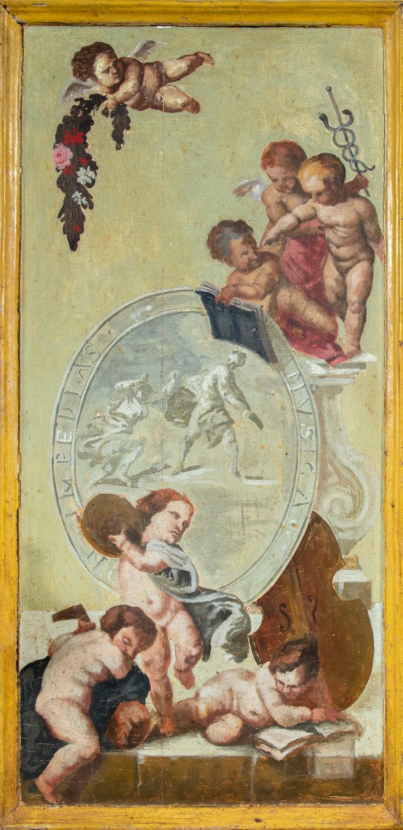 Trumeau a due corpi in legno laccato e dipinto. Roma, XVIII secolo.-photo-2