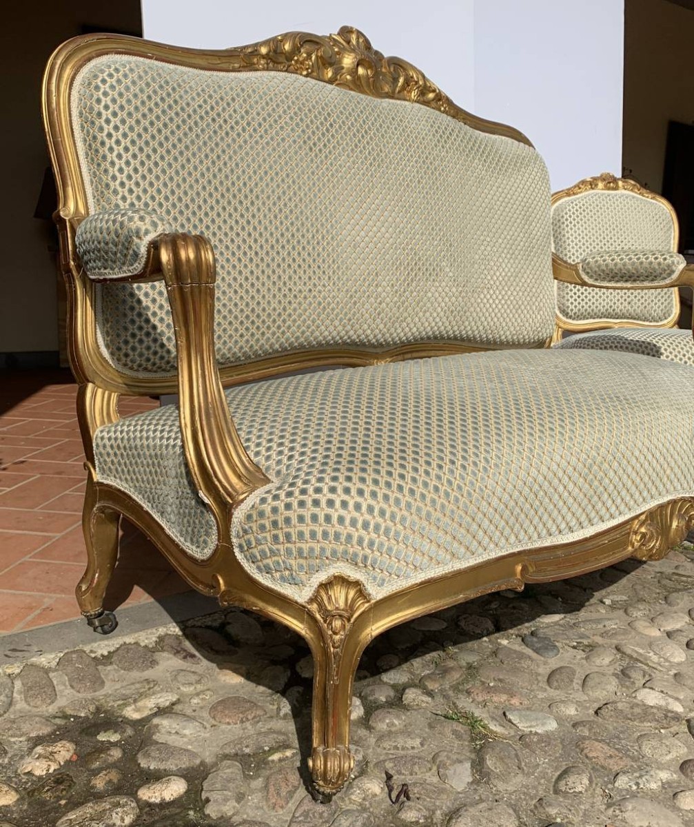 Salotto in legno intagliato e dorato. Francia, XIX secolo.-photo-2