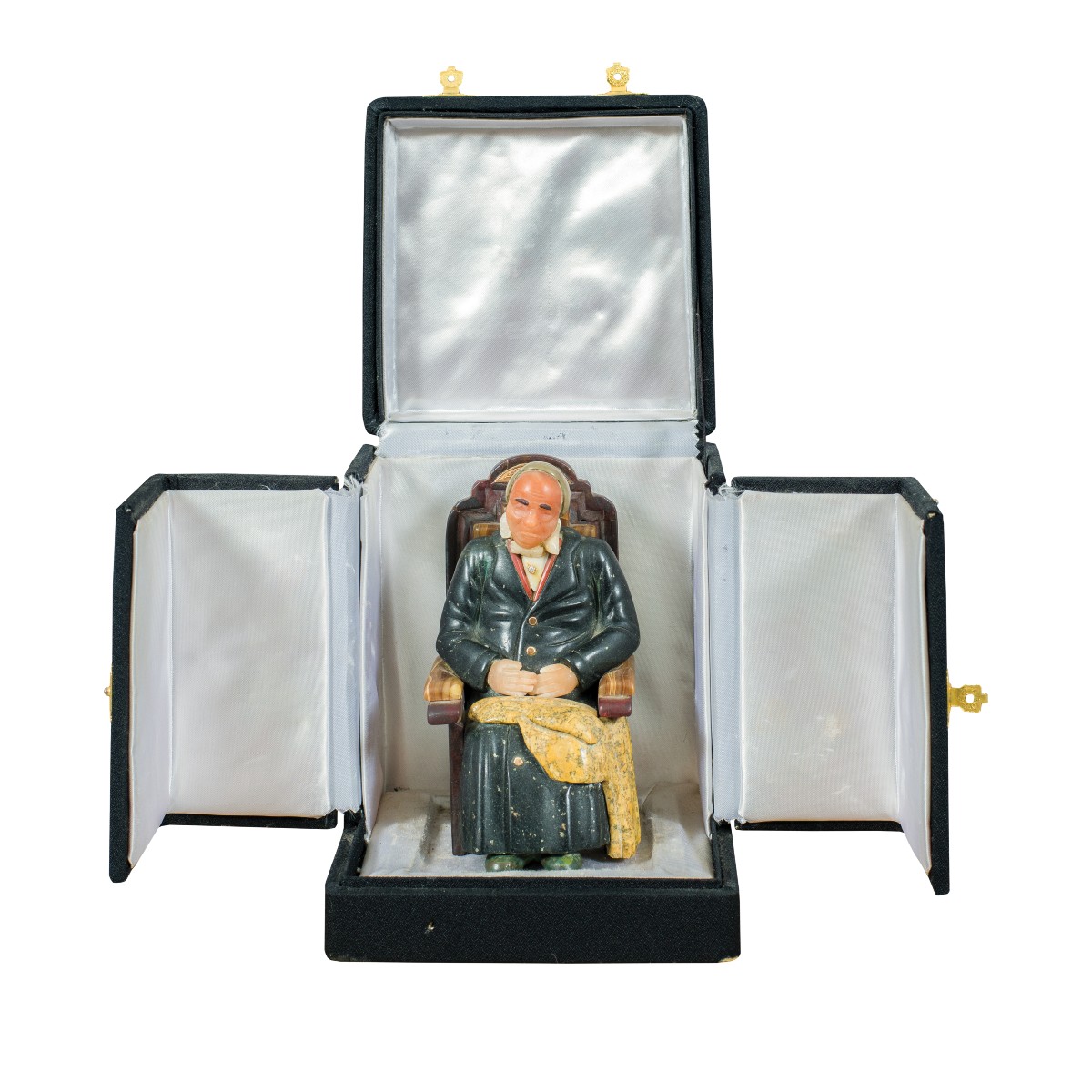 Piccola scultura in marmi diversi e pietre dure - Anziano seduto. Probabilmente Russia, XIX-XX-photo-3