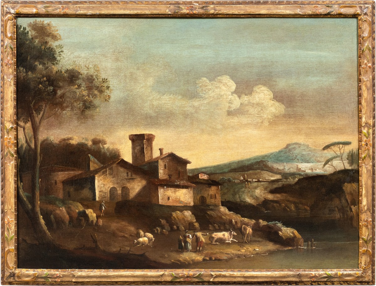 Francesco Tironi (Venezia 1745 - Venezia 1797) - Paesaggio veneto con pastori e armenti. 