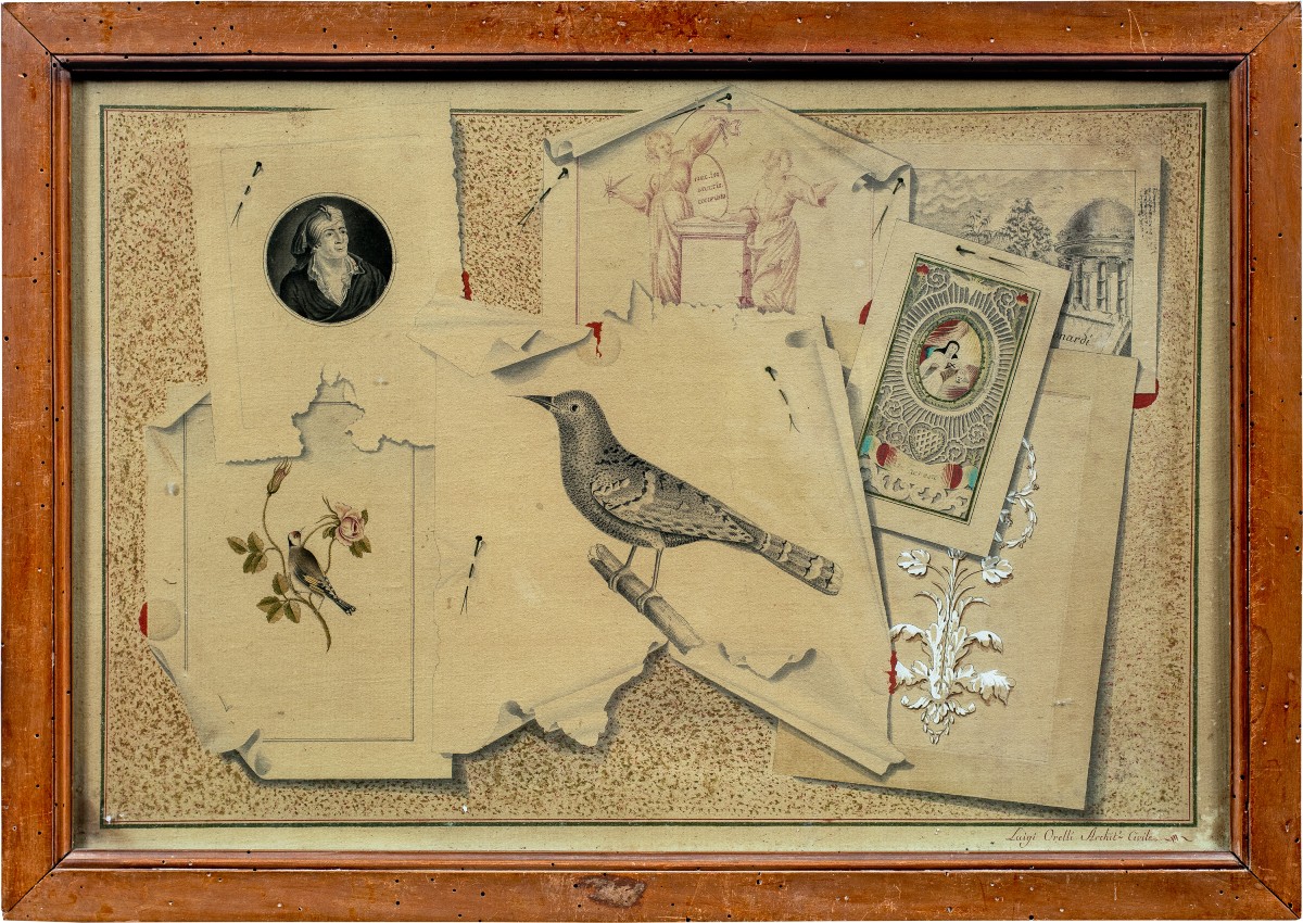 Aloys Orelli (attivo inizi XIX sec.) - Trompe l’oeil con incisioni.