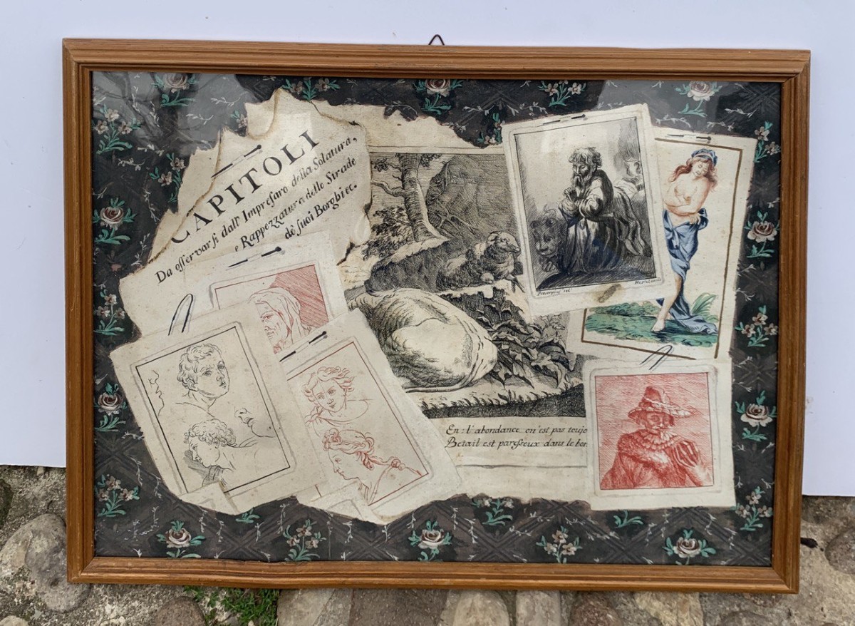 Giovanni Proserpio (attivo in Lombardia fine XVIII sec.) - Trompe l’oeil con incisioni antiche.-photo-4