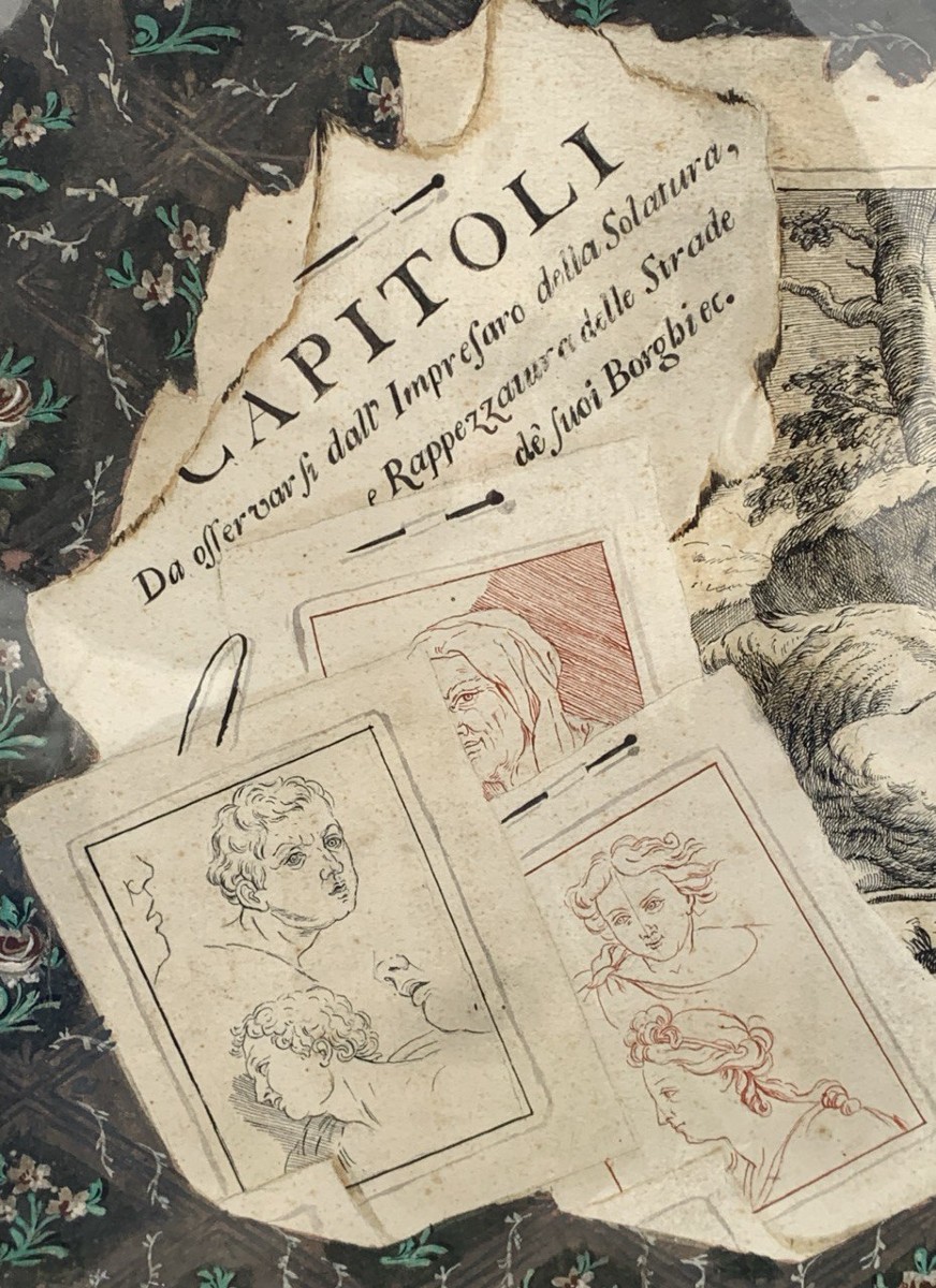 Giovanni Proserpio (attivo in Lombardia fine XVIII sec.) - Trompe l’oeil con incisioni antiche.-photo-2