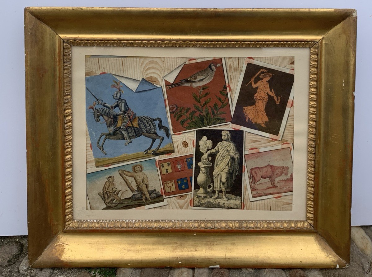 Pittore italiano (inizi XIX sec.) - Trompe l’oeil con incisioni.-photo-1