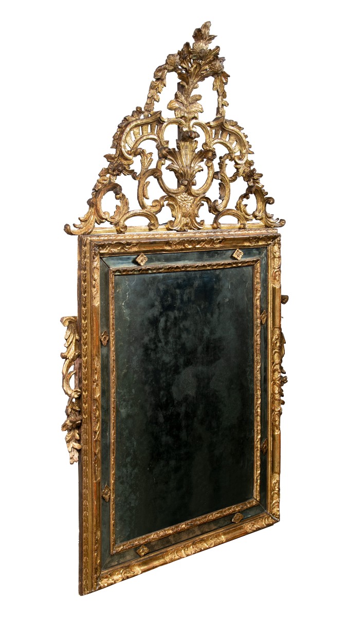 Grande specchiera in legno intagliato e dorato. Venezia, XVIII-XIX secolo.-photo-2