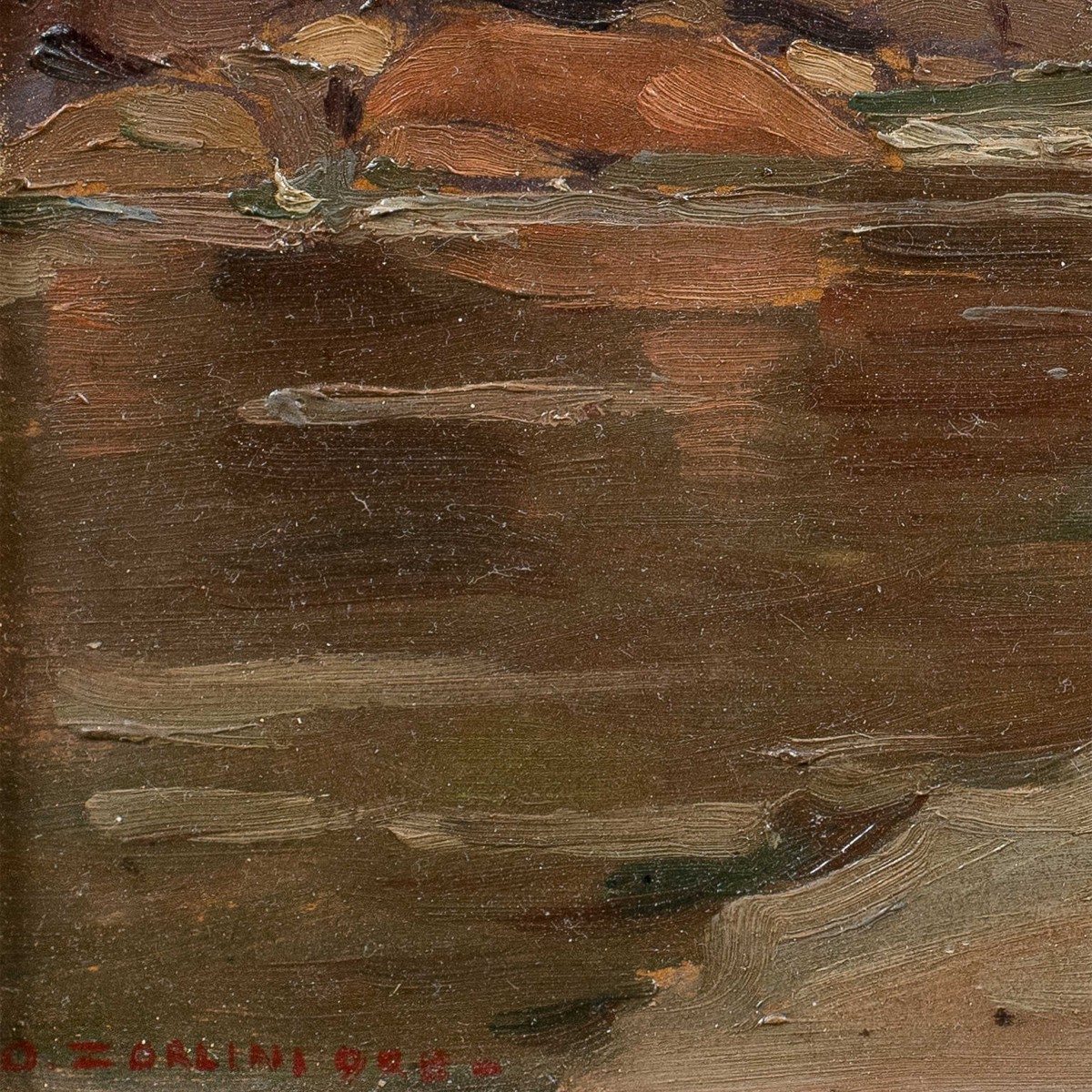 Ottone Zorlini (Treviso 1891 - San Paolo 1967) - Paesaggio con lago e montagne.-photo-2