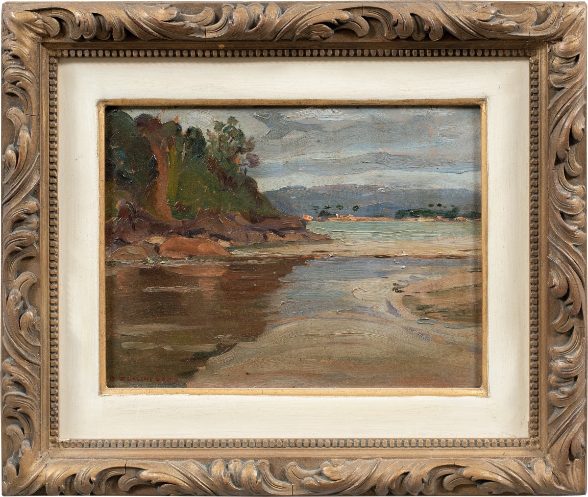 Ottone Zorlini (Treviso 1891 - San Paolo 1967) - Paesaggio con lago e montagne.