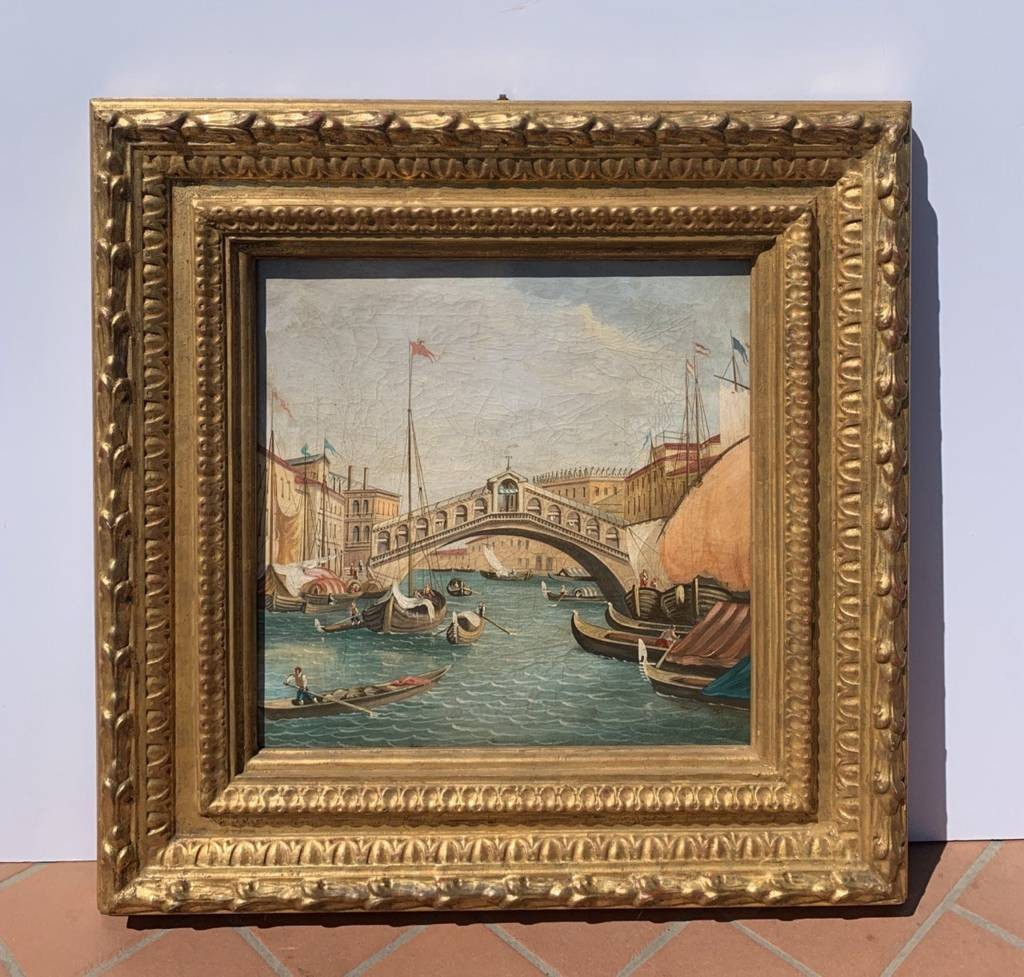 Pittore veneziano (XIX sec.) - Venezia, veduta del Ponte di Rialto.-photo-4