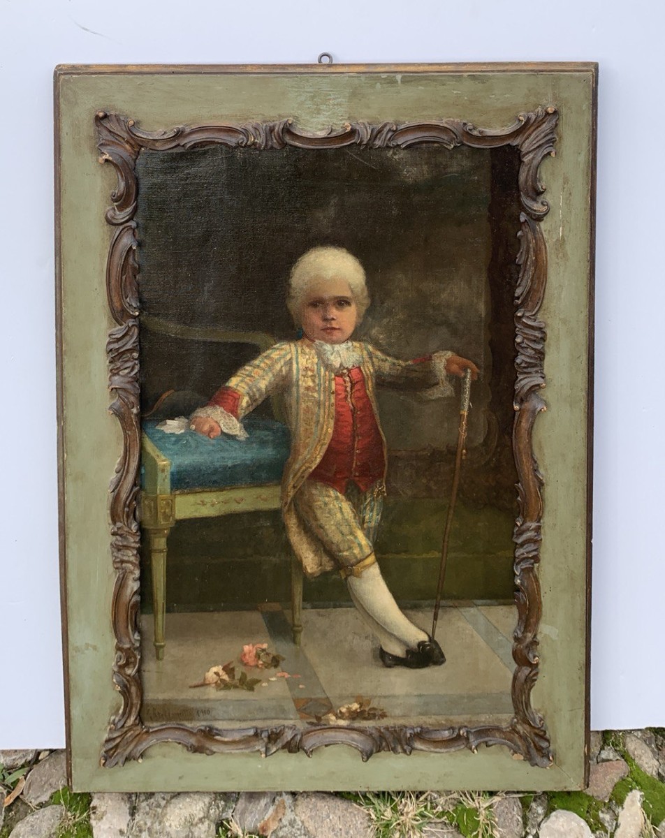 Pittore italiano (attivo nel XIX-XX sec.) - Ritratto di bambino aristocratico.-photo-1
