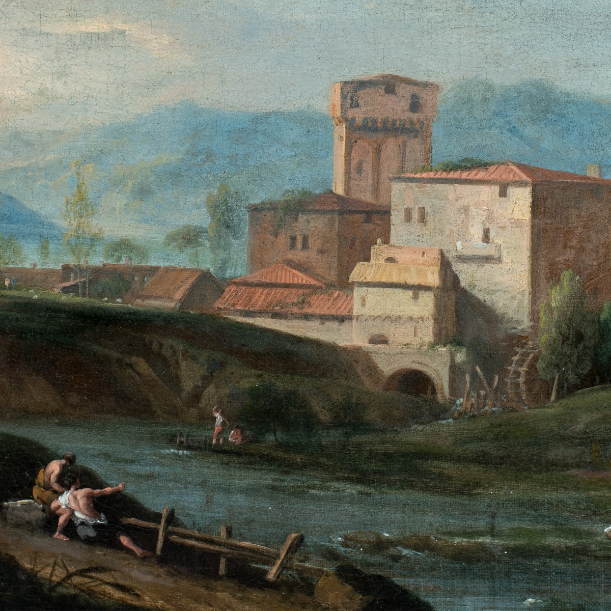 Marco Ricci (Belluno 1676 - Venezia 1730 - Paesaggio fluviale con lavandaie.-photo-3