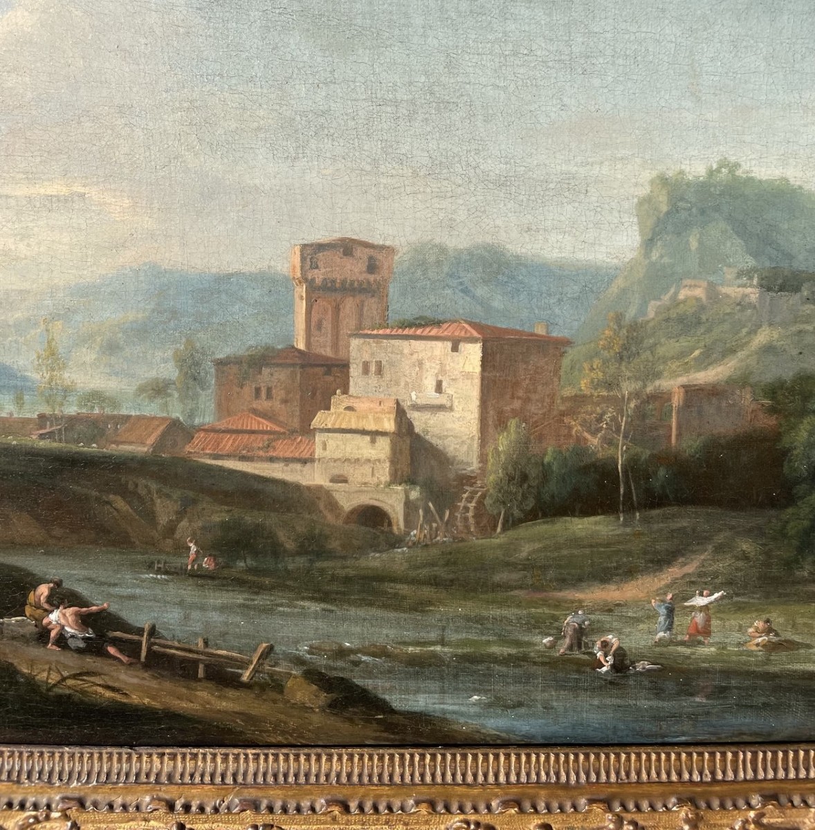 Marco Ricci (Belluno 1676 - Venezia 1730 - Paesaggio fluviale con lavandaie.-photo-3