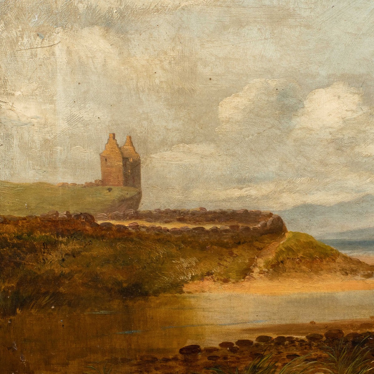 Pittore inglese (fine XIX sec.) - Paesaggio romantico pescatore al lago.-photo-3