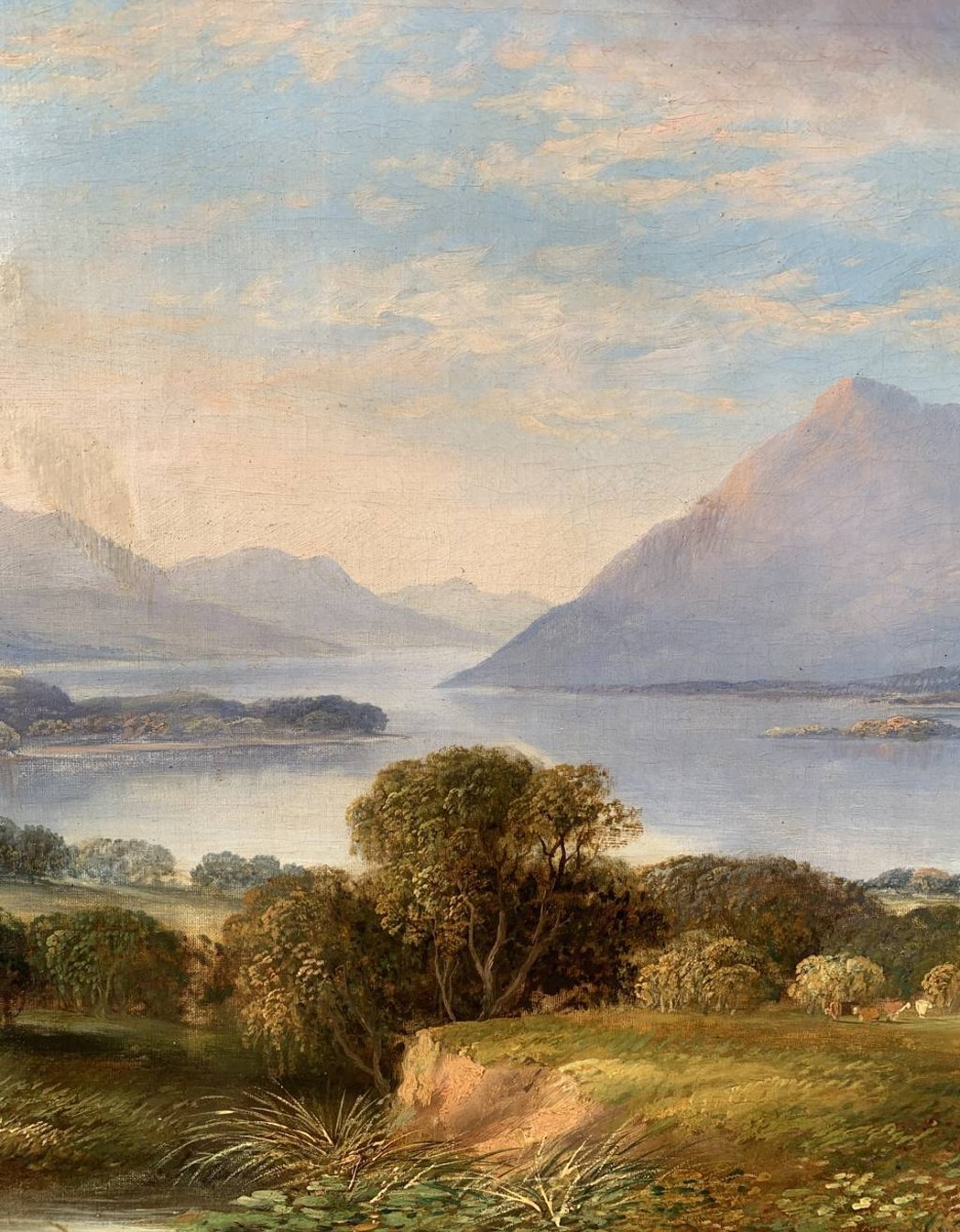 Pittore inglese (datato 1873) - Paesaggio montano con lago.-photo-1