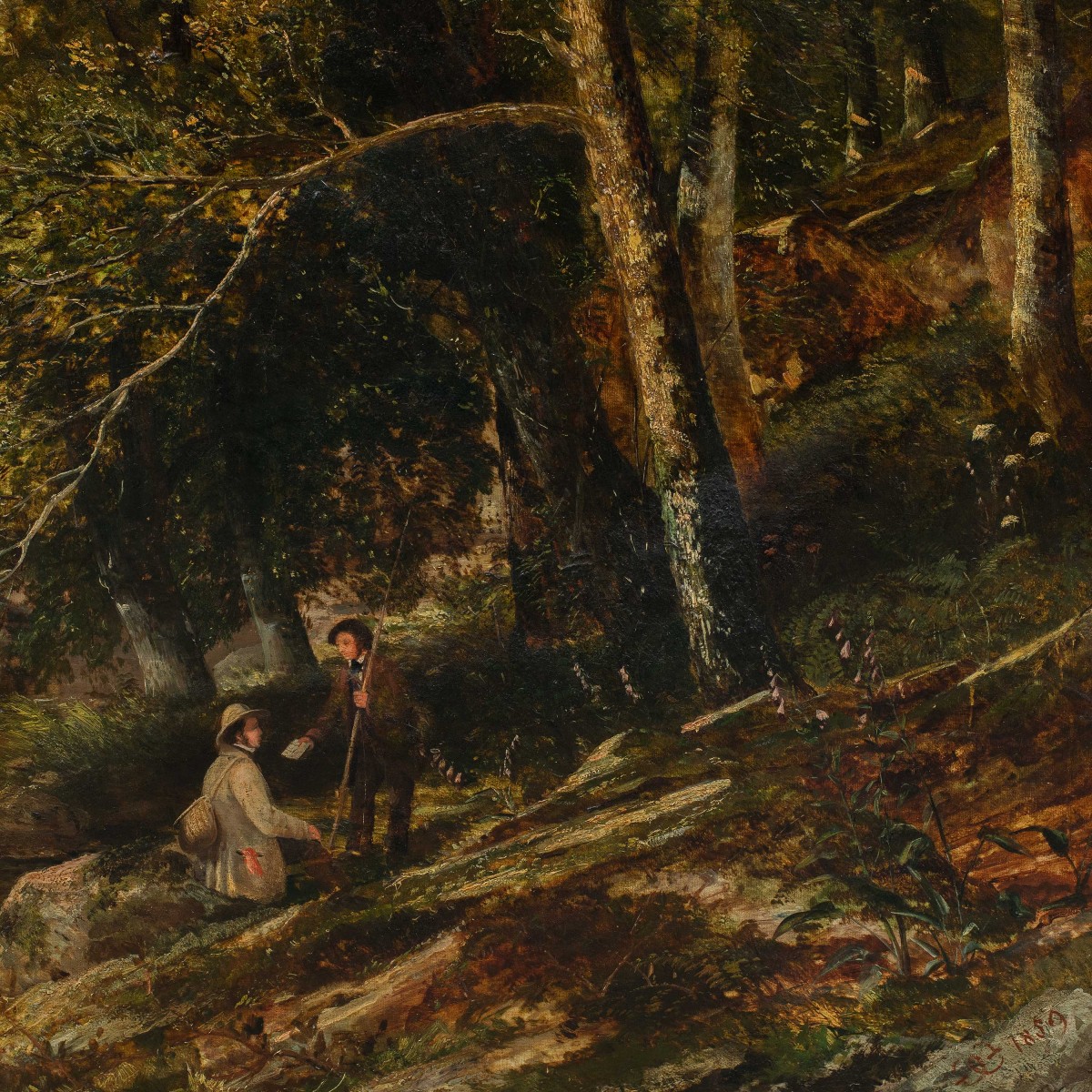 Pittore inglese (XIX sec.) - Paesaggio al fiume con pescatore che riceve lettera.-photo-2